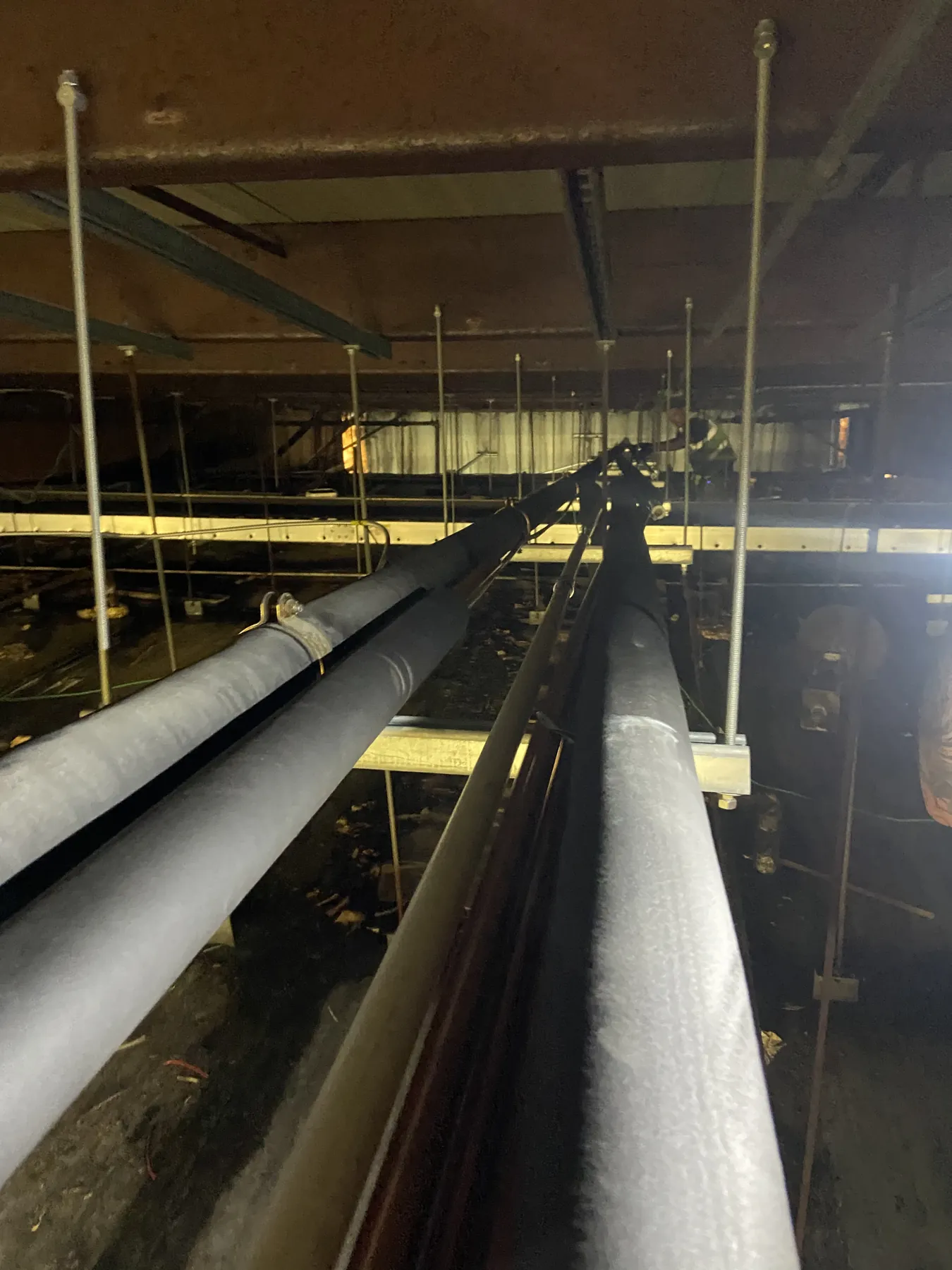 Large insulated industrial refrigeration piping runs
